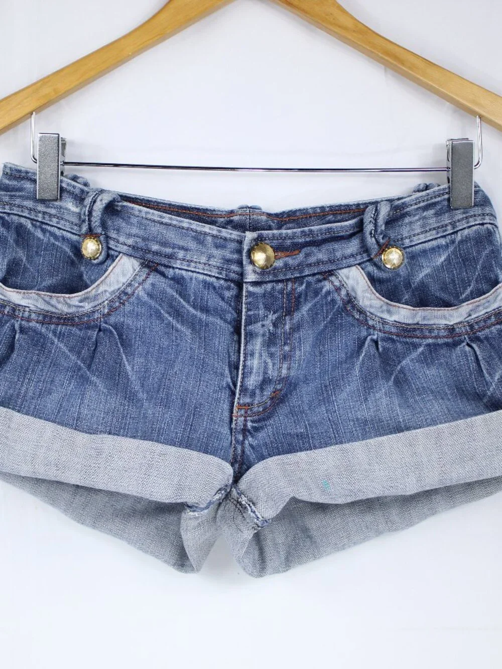ARMANI EXCHANGE A/X WOMENS ROLL-UP BOTTOM BUTTON UP JEAN SHORTS Y2K VINTAGE SZ 2